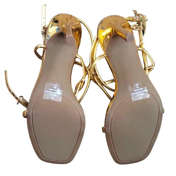 GUESS Gold Strappy Women's Sandals party spring summer heels - Picture 3 of 4